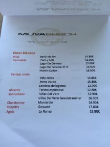 Carta Vinos - Muva Beach Restaurant